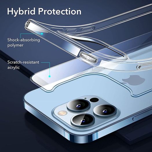 Hybrid Case Compatible with iPhone 13 Pro Max, with 2-Pack Tempered-Glass Screen Protectors, Reinforced Drop Protection, Shock-Proof Bumper, Scratch-Resistant Phone Case, Classic Series, Clear