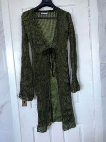 Green and brown knitted cardigan