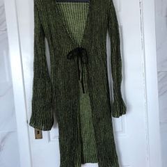 Green and brown knitted cardigan