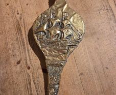 Brass Fire Bellows Early Vintage Embossed Sailing Ship