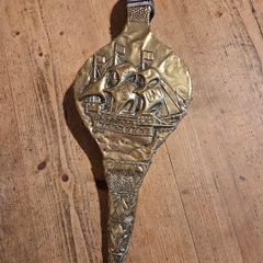 Brass Fire Bellows Early Vintage Embossed Sailing Ship