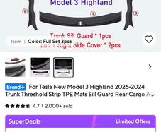 Tesla Model 3 Highland rear trunk protectors