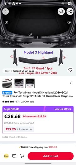 Tesla Model 3 Highland rear trunk protectors