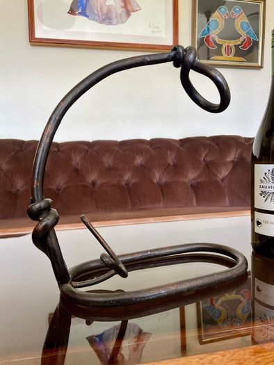 Vintage 20th Century Cast Iron Metal Brutalist Sculpture Bottle Holder Wine Rack