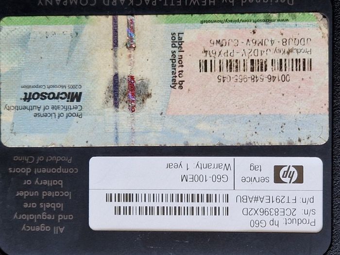 HP G60-100EM F1291EA#ABU 2GB Ram Windows 10 home, 64 bit operating system