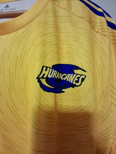 The Hurricanes Jersey. Official Adidas Training / Pre Match Warm Up Jersey Of The Hurricanes Rugby Union Club Wellington New Zealand.