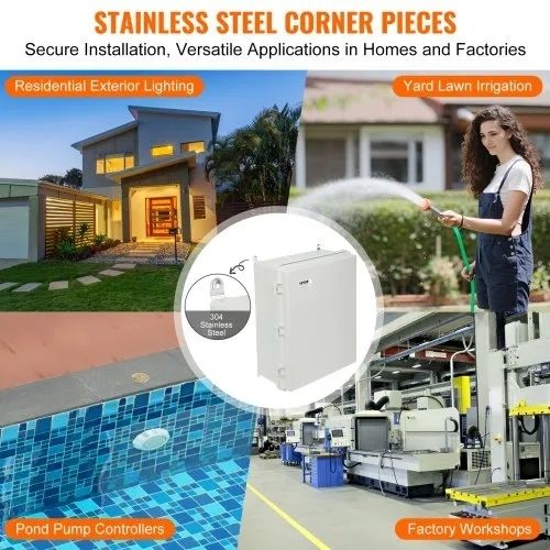 Outdoor Electrical Junction Box, 350 x 250 x 150 mm, ABS Plastic Electrical Enclosure Box with Hinged Cover Stainless Steel Latch,