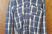 Blue/White checked long sleeved buttoned shirt with a hoodie - Size - XS