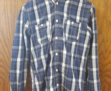 Blue/White checked long sleeved buttoned shirt with a hoodie - Size - XS