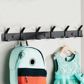 Coat Hooks Wall Mounted, Heavy Duty Coat Racks With 6 Hooks, Modern Hanger Rack for Hanging, Rustproof Clothes Hooks for Bedroom Office Entryway (Black)