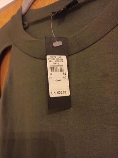 River Island  Nero Khaki Green Dress.  S. 14. B.N.W.T.