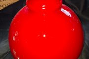 Oil Lamp Shade Red Globe Rayo style Glass Vianna France, bright red exterior with a white interior lining and a rounded globe shape, Postage Available or Collection