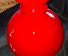 Oil Lamp Shade Red Globe Rayo style Glass Vianna France, bright red exterior with a white interior lining and a rounded globe shape, Postage Available or Collection