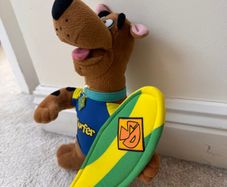Scooby Doo Surfer Dog Stuffed Plush Toy with Green Surf  Approx. 27 cm. Used Damaged Please see photos