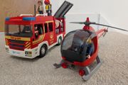 Playmobil fire truck + fire rescue helicopter