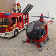 Playmobil fire truck + fire rescue helicopter