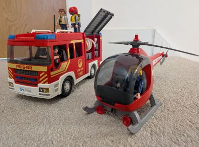 Playmobil fire truck + fire rescue helicopter