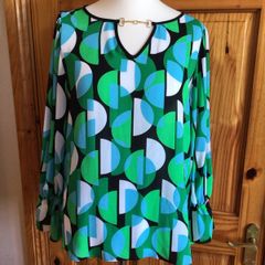 Joseph Ribkoff Ladies Green blue blouse size 10 includes post