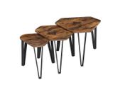 3 pieces bedside tables coffee table side table set, 3 pieces bedside tables, coffee tables, with metal legs, simple construction, industrial design, vintage brown-black