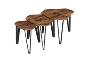 3 pieces bedside tables coffee table side table set, 3 pieces bedside tables, coffee tables, with metal legs, simple construction, industrial design, vintage brown-black