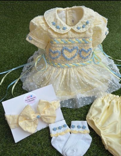 girls hand smock dress kick pants bows and socks