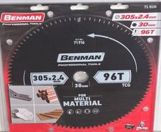 Benman 71916 Circular Saw Blade Multi Material For Table Saw & Miter Saw 305 X 2.4 mm/30 mm 96T