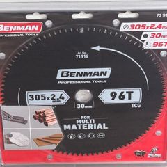 Benman 71916 Circular Saw Blade Multi Material For Table Saw & Miter Saw 305 X 2.4 mm/30 mm 96T