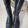 M&S Navy Leather Knee High Boots Image 2