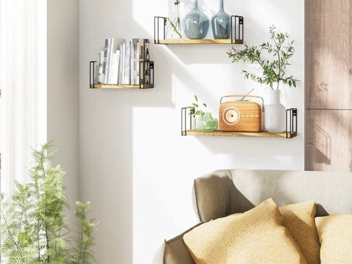 Rustic Floating Shelves, Decorative Wood Wall Shelves Set of 3, Wall Mounted Storage Shelves for Bedroom, Living Room, Kitchen, Bathroom, Office and More Carbonized Black (MULTIPLE COLOURS)