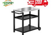 Outdoor Grill Dining Cart 3-Shelf Movable Pizza Oven Table Stand with Stainless Steel Top