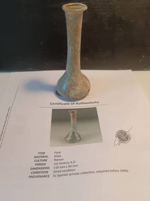 Roman 1st Century AD Glass Flask with COA