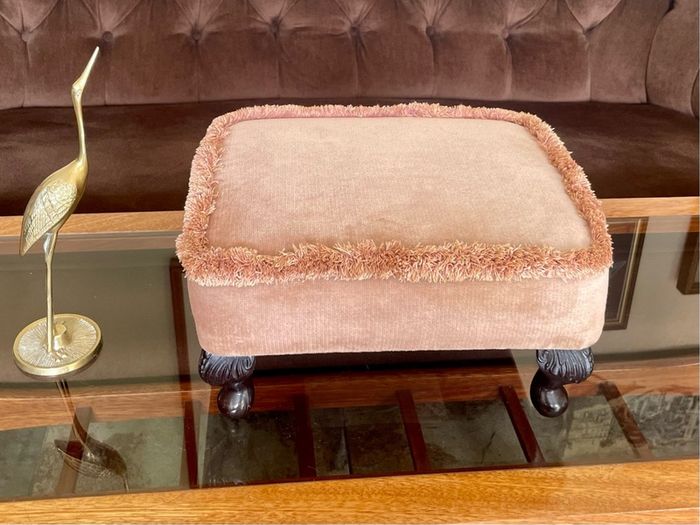Vintage Low Square Dusty Pink Footstool 1980s Chic with Tassel Border