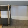 Large Black Tempered Glass Desk with Silver Metal Legs and 2 Storage Shelves Image 2