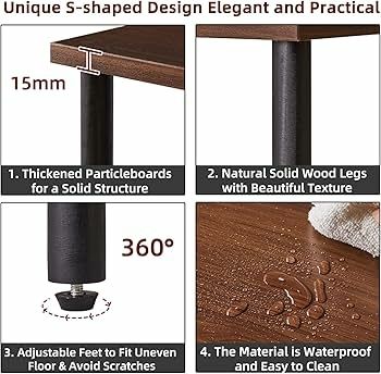 3 Tier Side End Table, Wooden Bedside Table, Modern Sofa Side End Table for Living Room/Bedroom/Small Space, Brown+Black Legs,