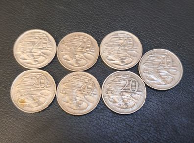 1966 - 2008 Australian 20 Cent coins x7 Job Lot Platypus