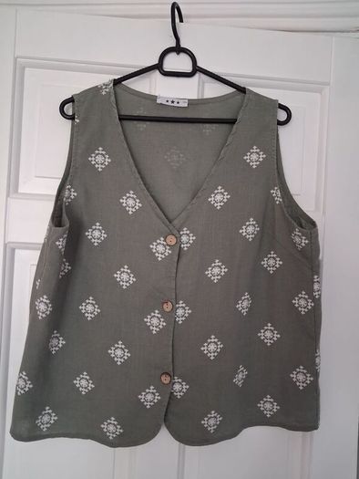 CoOrd Set - Trousers Waistcoat - Sage Green - UK 12 - Cotton Linen mix