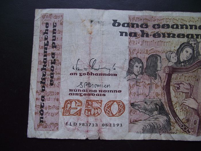 1991 Central Bank of Ireland 50 Pounds, B Series