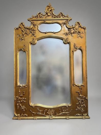 Large Sectioned Wall Mirror with Foliage and Scroll Detail