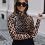 Mock Neck Leopard Print Slim Tee Image 3