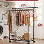 Double Rod Clothing Rack with Shelf & Wheels, 98x42x150cm, Black Image 3