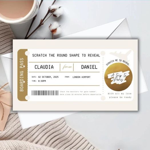 Custom Holiday Boarding Pass Scratch Card  Personalised Plane Ticket Birthday Surprise Unique Gift for Travel Lovers or Honey Moon