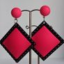 Neon Fuchsia Pink & Black Retro Vibe Earrings Image 2