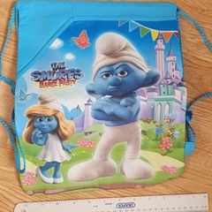New - A Super Cute Smurfs Drawstring Bag - 2 Pockets, Shoulder Straps & Handles