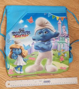 New - A Super Cute Smurfs Drawstring Bag - 2 Pockets, Shoulder Straps & Handles