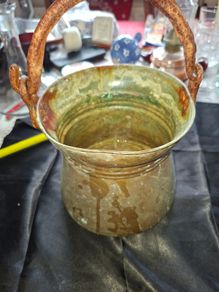 Antique Copper Cauldron featuring a Forged Bail Handle, Postage Available,