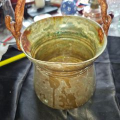 Antique Copper Cauldron featuring a Forged Bail Handle, Postage Available,