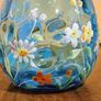 Pair Of Fenton Style  Blue  Glass  Ruffled  Vase With Hand Painted Floral Design Image 5