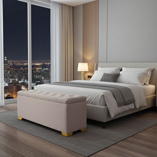 Elegance Boucle Ottoman with Storage 100x40cm  Beige