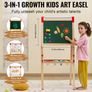 Art Easel for Kids 3-in-1 Wooden Double-Sided Kid's Art Easel with Magnetic Whiteboard, Chalkboard & Paper Roll, Adjustable Standing Drawing Board with Painting Accessories for Boys and Girls Image 2