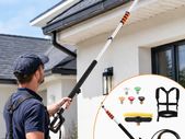 18 ft Pressure Washer Telescoping Wand 4000 PSI Power Washer Extension Wand with Gutter Cleaner, Brush Head, 5 Spray Nozzles & Support Harness